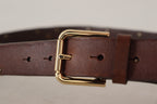 Dolce & Gabbana Brown Leather Studded Gold Tone Metal Buckle Belt - Maison Luxe