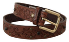 Dolce & Gabbana Brown Leather Floral Studded Metal Buckle Belt - Maison Luxe