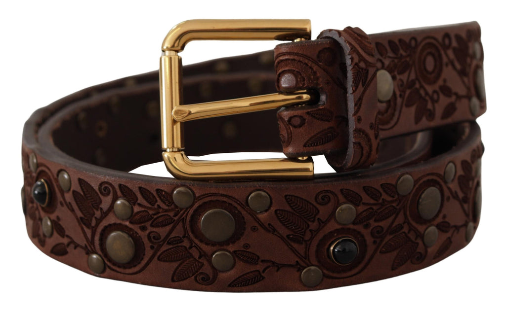 Dolce & Gabbana Brown Calf Leather Embossed Gold Metal Buckle - Maison Luxe