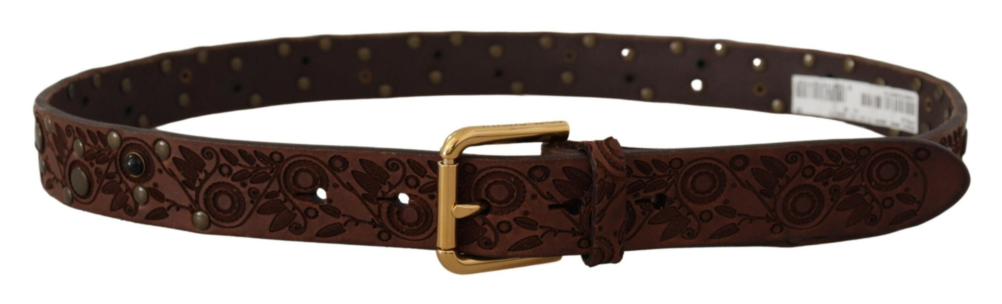 Dolce & Gabbana Brown Calf Leather Embossed Gold Metal Buckle - Maison Luxe