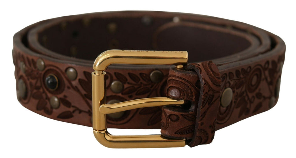 Dolce & Gabbana Brown Calf Leather Embossed Gold Metal Buckle - Maison Luxe