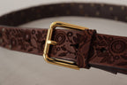 Dolce & Gabbana Brown Calf Leather Embossed Gold Metal Buckle - Maison Luxe