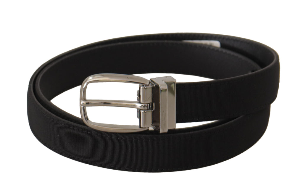 Dolce & Gabbana Black Calf Canvas Silver Tone Logo Metal Belt - Maison Luxe