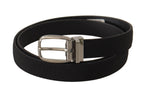 Dolce & Gabbana Black Calf Canvas Silver Tone Logo Metal Belt - Maison Luxe