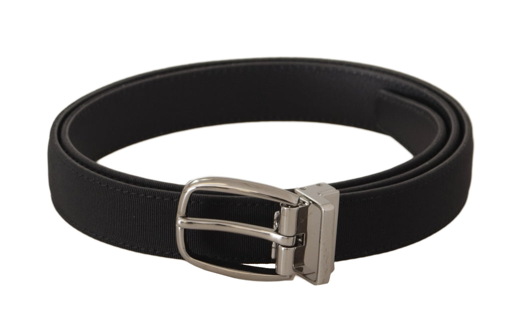 Dolce & Gabbana Black Calf Canvas Silver Tone Logo Metal Belt - Maison Luxe