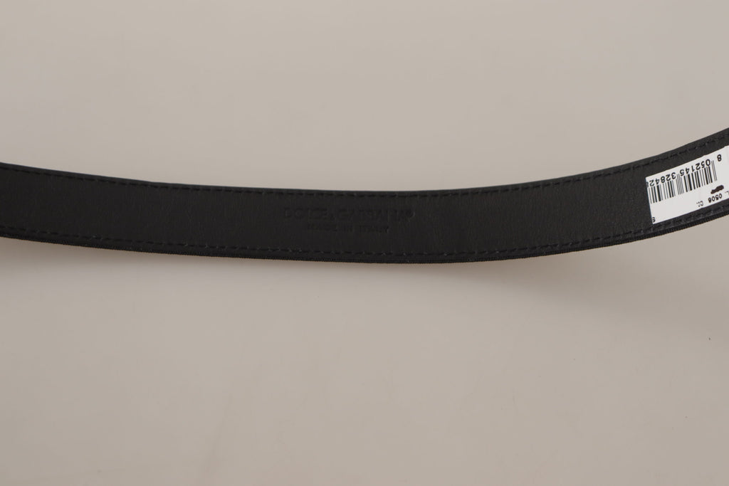 Dolce & Gabbana Black Calf Canvas Silver Tone Logo Metal Belt - Maison Luxe