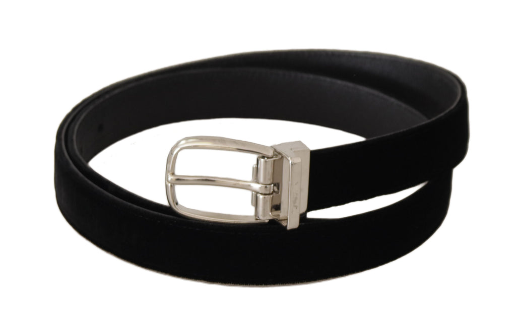 Dolce & Gabbana Black Casual Velvet Silver Tone Metal Buckle Belt - Maison Luxe