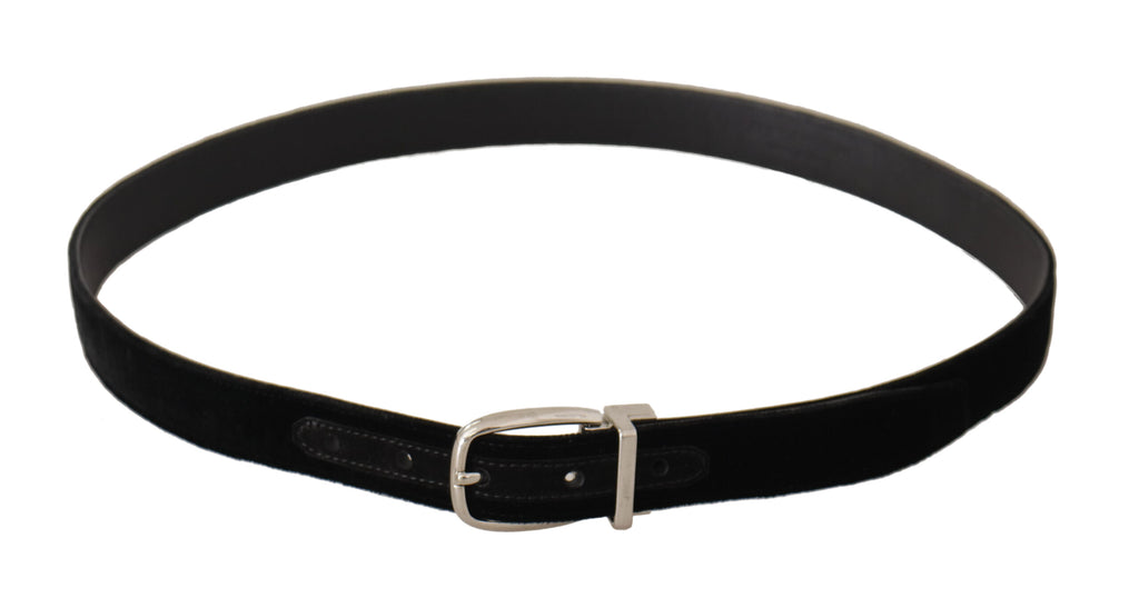 Dolce & Gabbana Black Casual Velvet Silver Tone Metal Buckle Belt - Maison Luxe