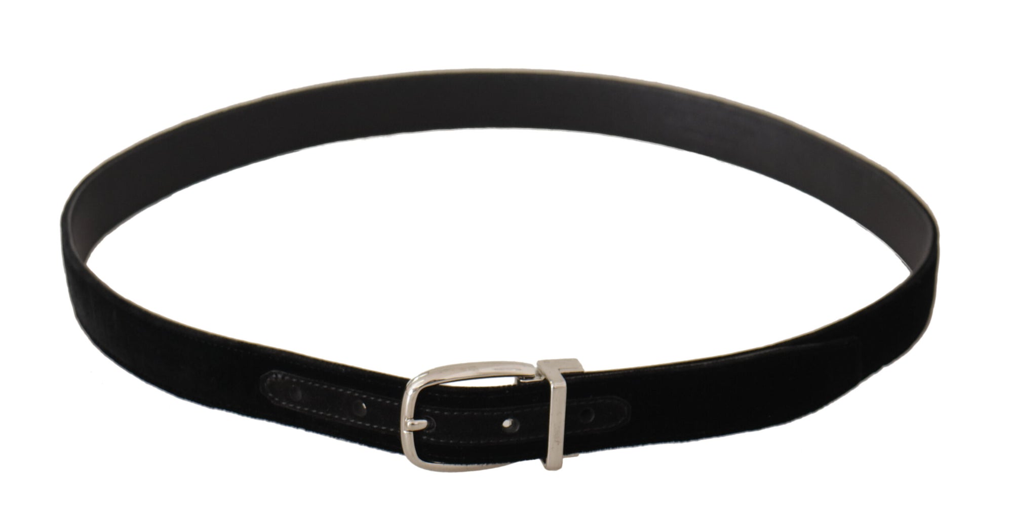 Dolce & Gabbana Black Casual Velvet Silver Tone Metal Buckle Belt - Maison Luxe