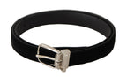 Dolce & Gabbana Black Casual Velvet Silver Tone Metal Buckle Belt - Maison Luxe