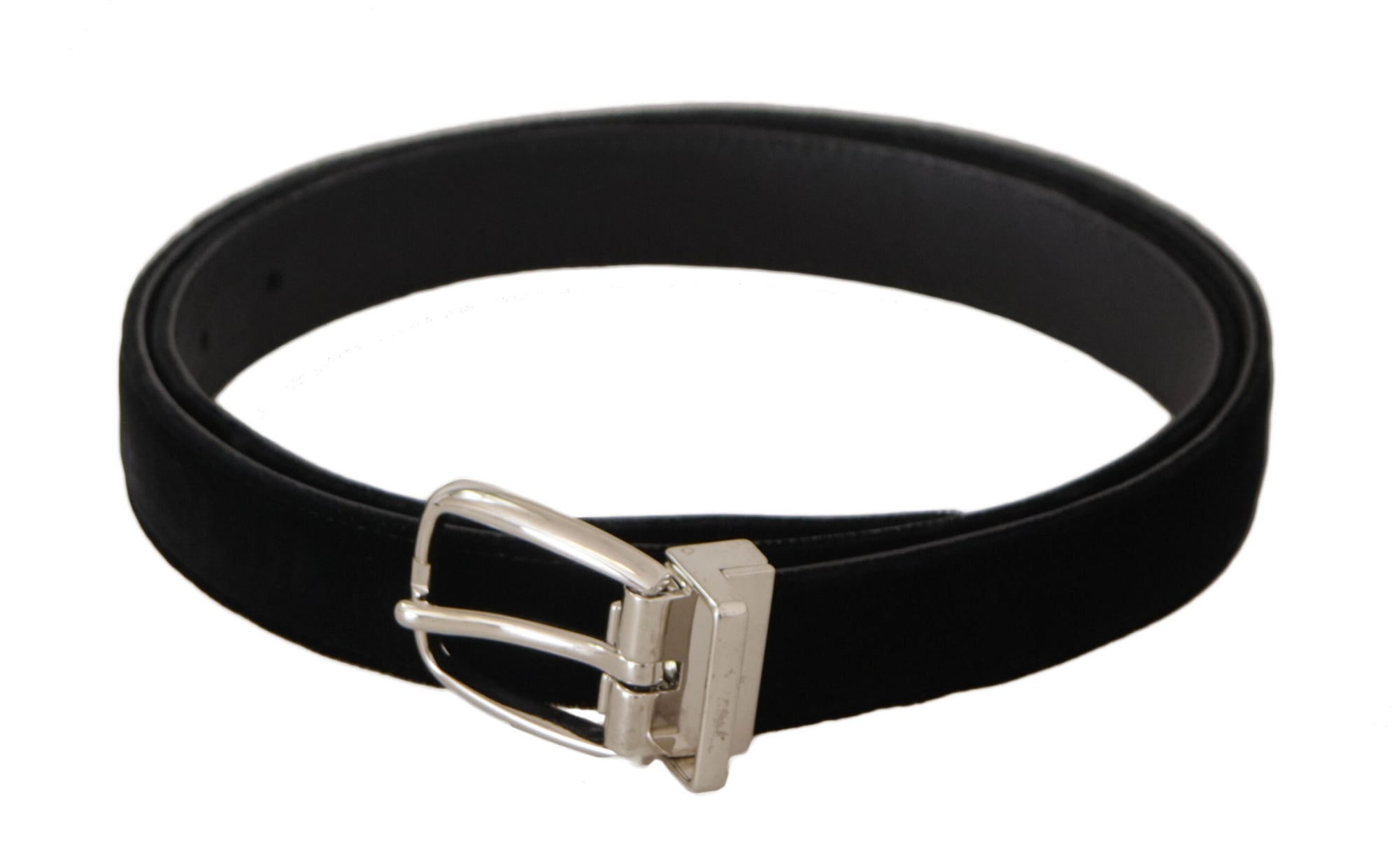 Dolce & Gabbana Black Casual Velvet Silver Tone Metal Buckle Belt - Maison Luxe