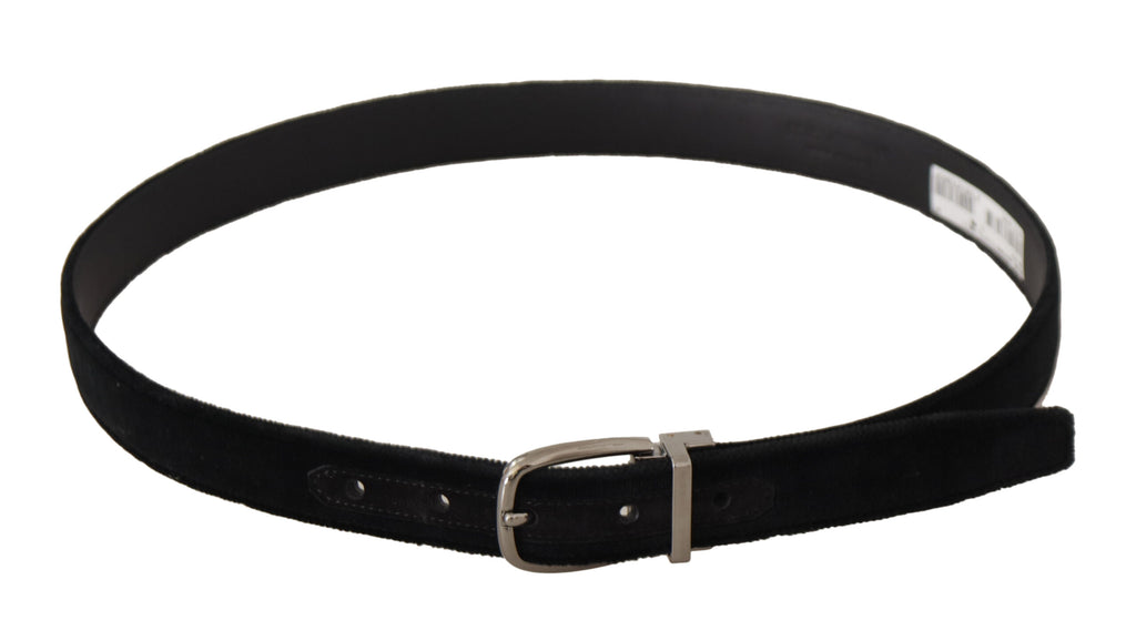 Dolce & Gabbana Black Classic Velvet Silver Tone Metal Buckle Belt - Maison Luxe