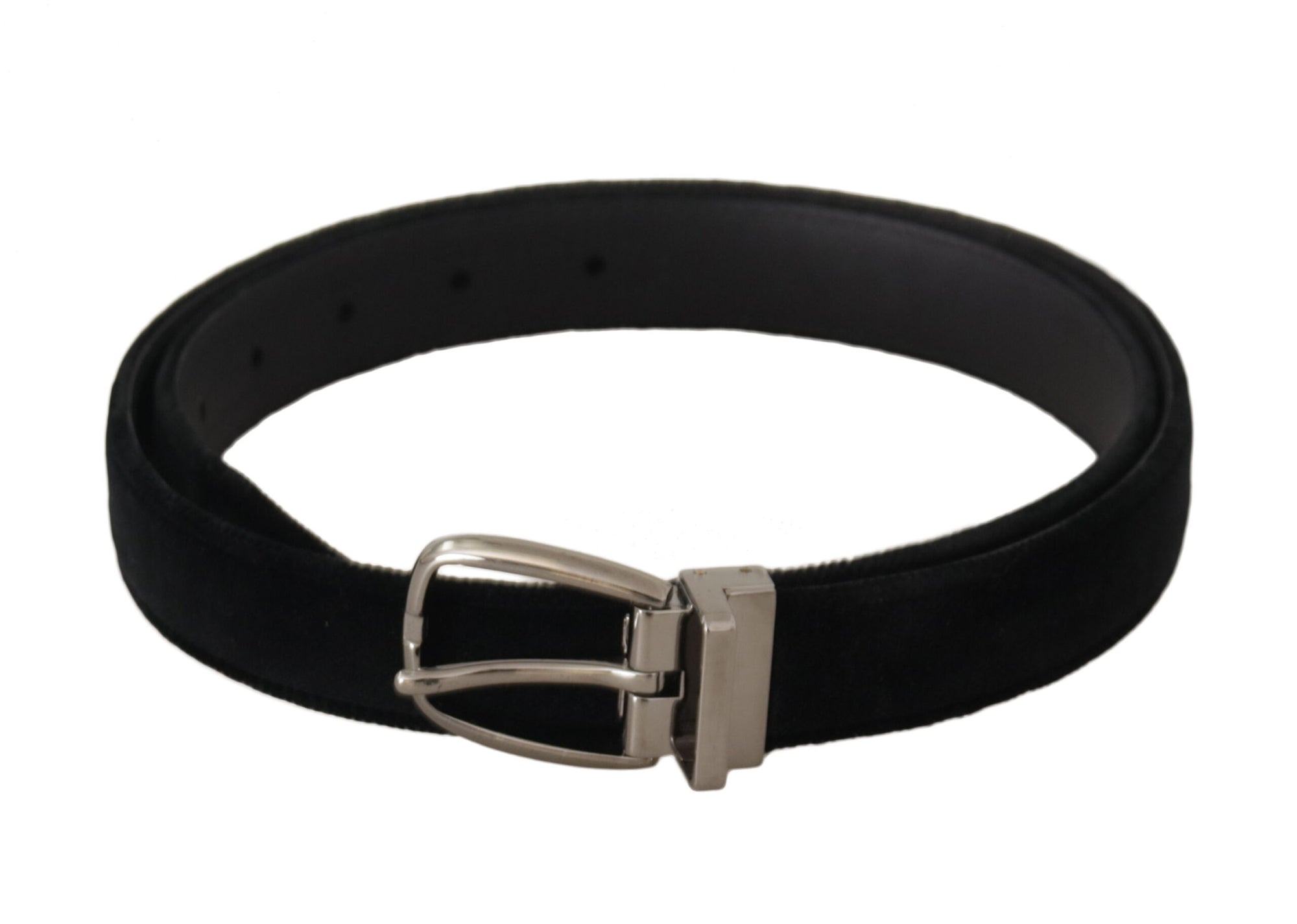 Dolce & Gabbana Black Classic Velvet Silver Tone Metal Buckle Belt - Maison Luxe