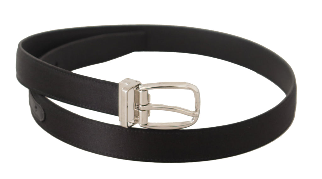Dolce & Gabbana Black Canvas Leather Silver Logo Metal Buckle Belt - Maison Luxe