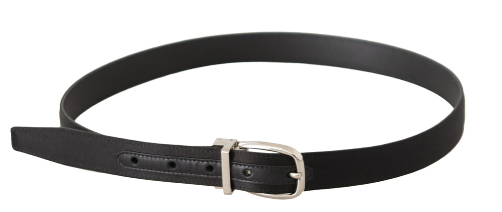 Dolce & Gabbana Black Canvas Leather Silver Logo Metal Buckle Belt - Maison Luxe