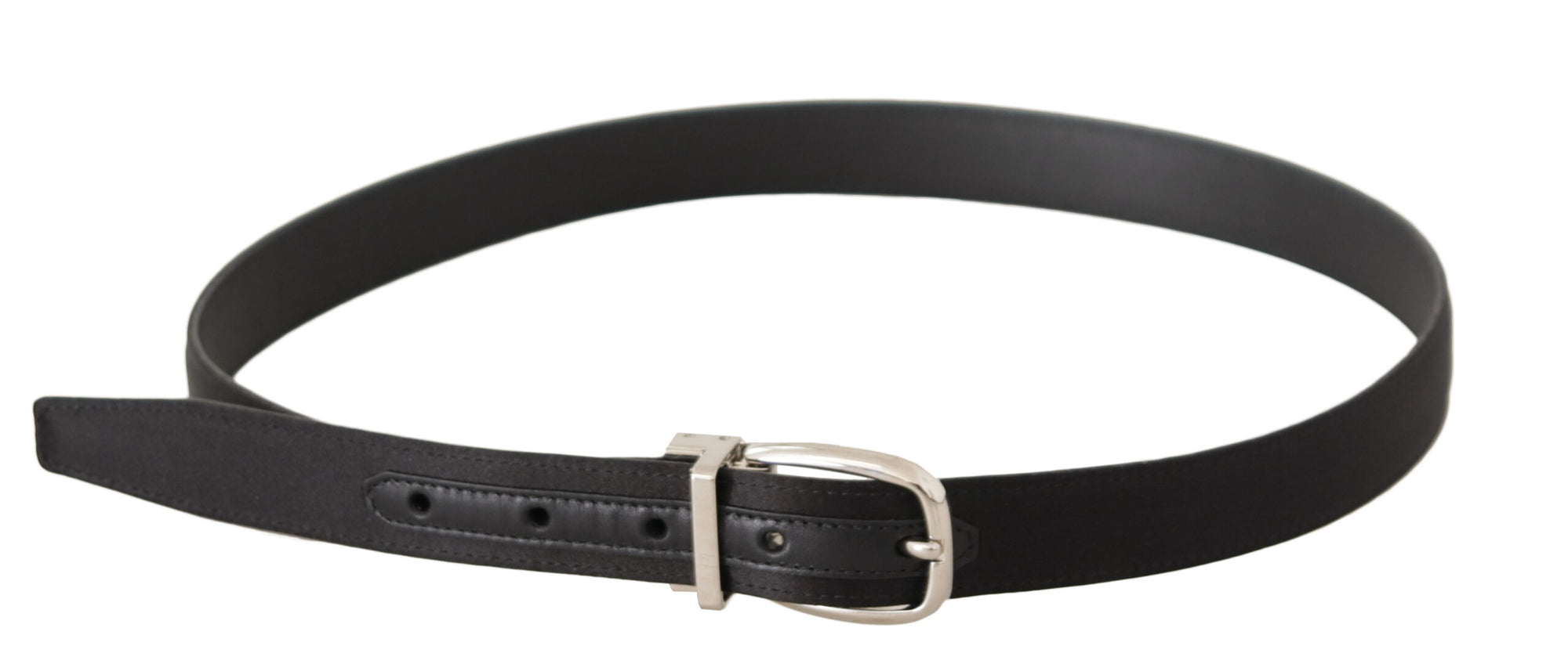 Dolce & Gabbana Black Canvas Leather Silver Logo Metal Buckle Belt - Maison Luxe