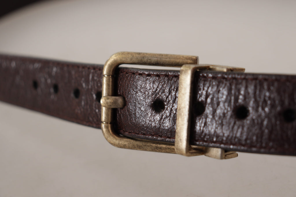 Dolce & Gabbana Brown Calf Leather Vintage Logo Metal Buckle Belt - Maison Luxe