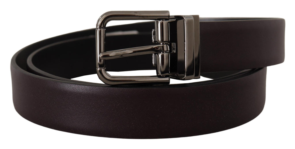 Dolce & Gabbana Dark Purple Leather Box Borchia Metal Buckle Belt - Maison Luxe