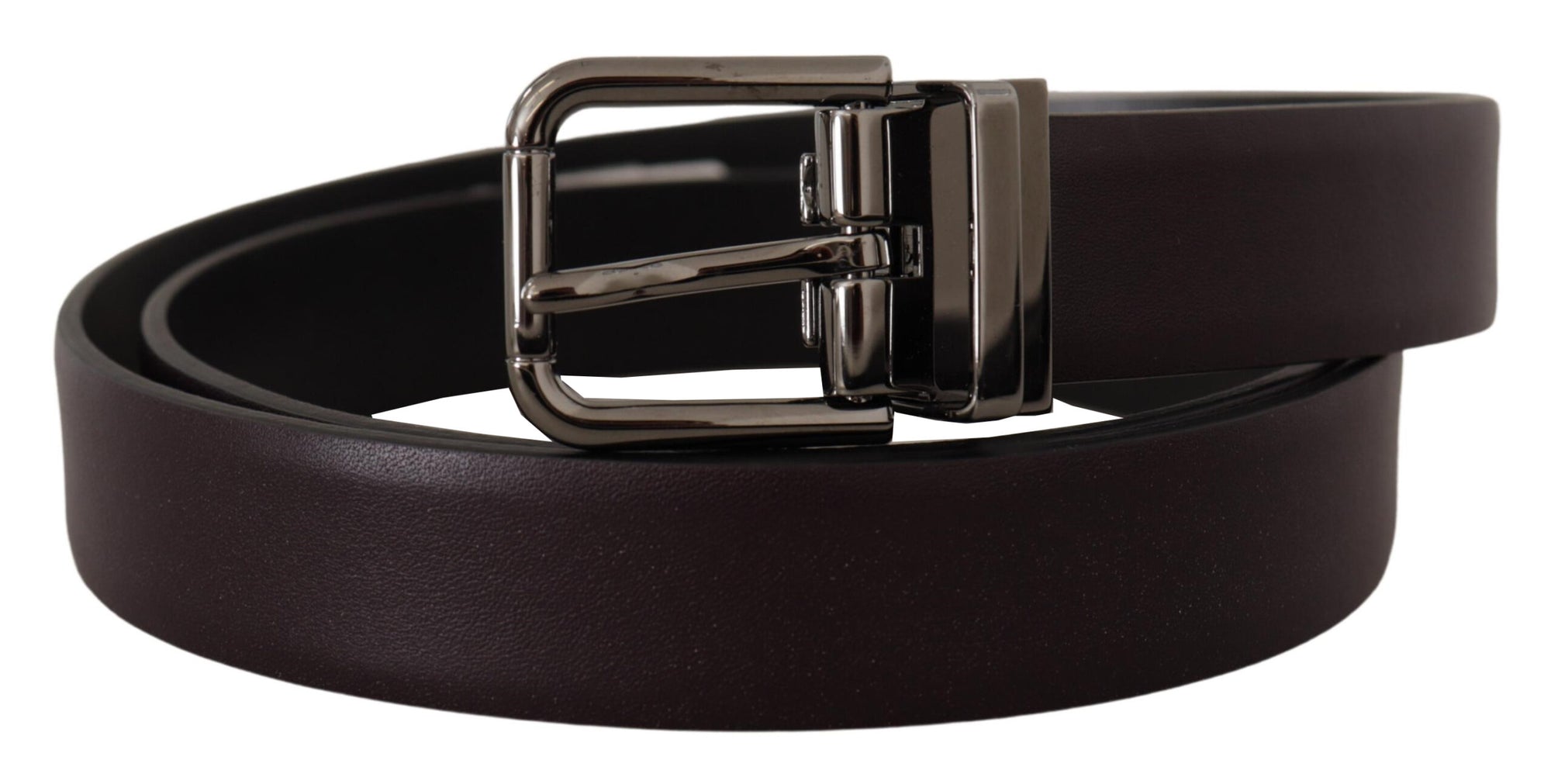 Dolce & Gabbana Dark Purple Leather Box Borchia Metal Buckle Belt - Maison Luxe