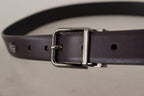 Dolce & Gabbana Dark Purple Leather Box Borchia Metal Buckle Belt - Maison Luxe
