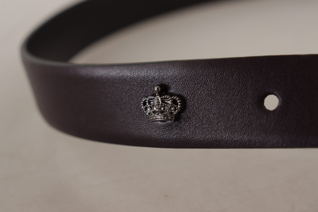 Dolce & Gabbana Dark Purple Leather Box Borchia Metal Buckle Belt - Maison Luxe