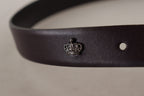 Dolce & Gabbana Dark Purple Leather Box Borchia Metal Buckle Belt - Maison Luxe