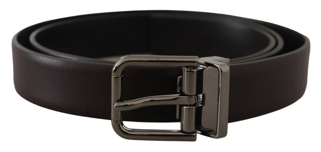 Dolce & Gabbana Dark Purple Leather Box Borchia Metal Buckle Belt - Maison Luxe