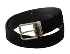 Dolce & Gabbana Black Velvet Silver Logo Engraved Metal Buckle Belt - Maison Luxe
