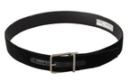 Dolce & Gabbana Black Velvet Silver Logo Engraved Metal Buckle Belt - Maison Luxe