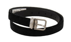 Dolce & Gabbana Black Casual Velvet Silver Metal Logo Buckle Belt - Maison Luxe