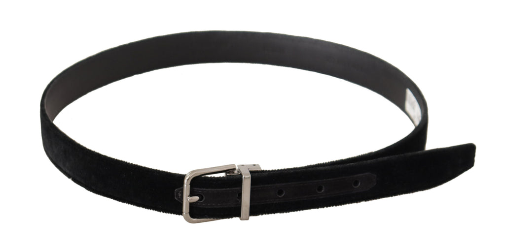 Dolce & Gabbana Black Casual Velvet Silver Metal Logo Buckle Belt - Maison Luxe
