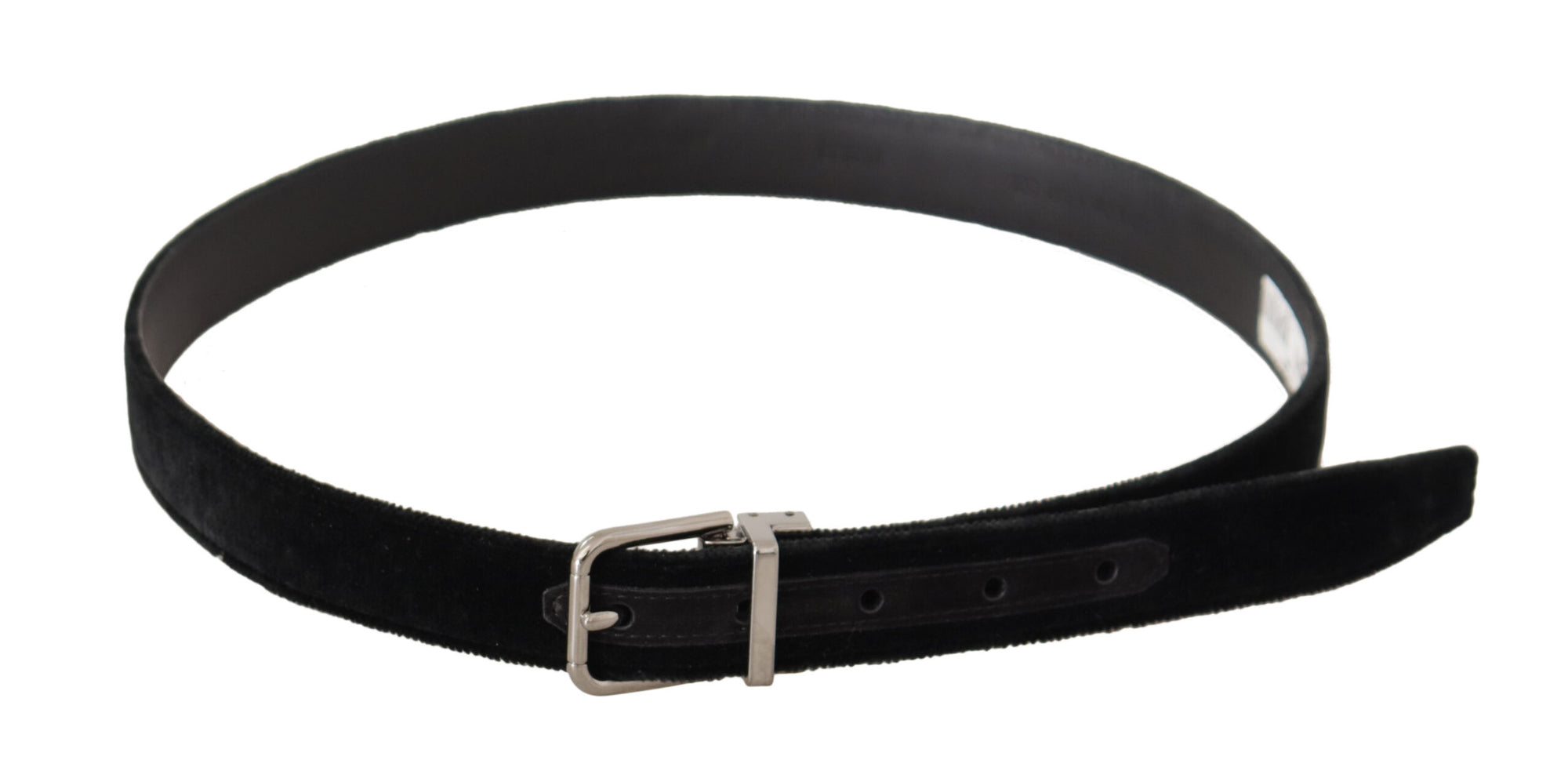 Dolce & Gabbana Black Casual Velvet Silver Metal Logo Buckle Belt - Maison Luxe