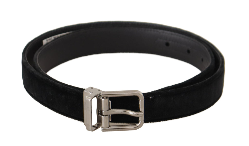 Dolce & Gabbana Black Casual Velvet Silver Metal Logo Buckle Belt - Maison Luxe