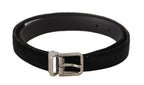 Dolce & Gabbana Black Casual Velvet Silver Metal Logo Buckle Belt - Maison Luxe