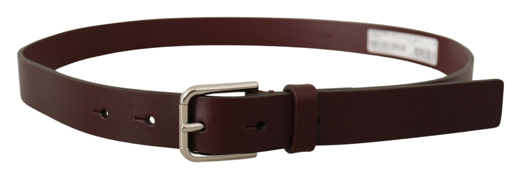 Dolce & Gabbana Maroon Calf Leather Silver Tone Metal Buckle Belt - Maison Luxe