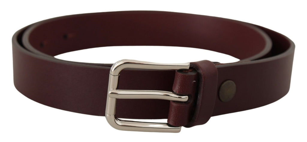 Dolce & Gabbana Maroon Calf Leather Silver Tone Metal Buckle Belt - Maison Luxe