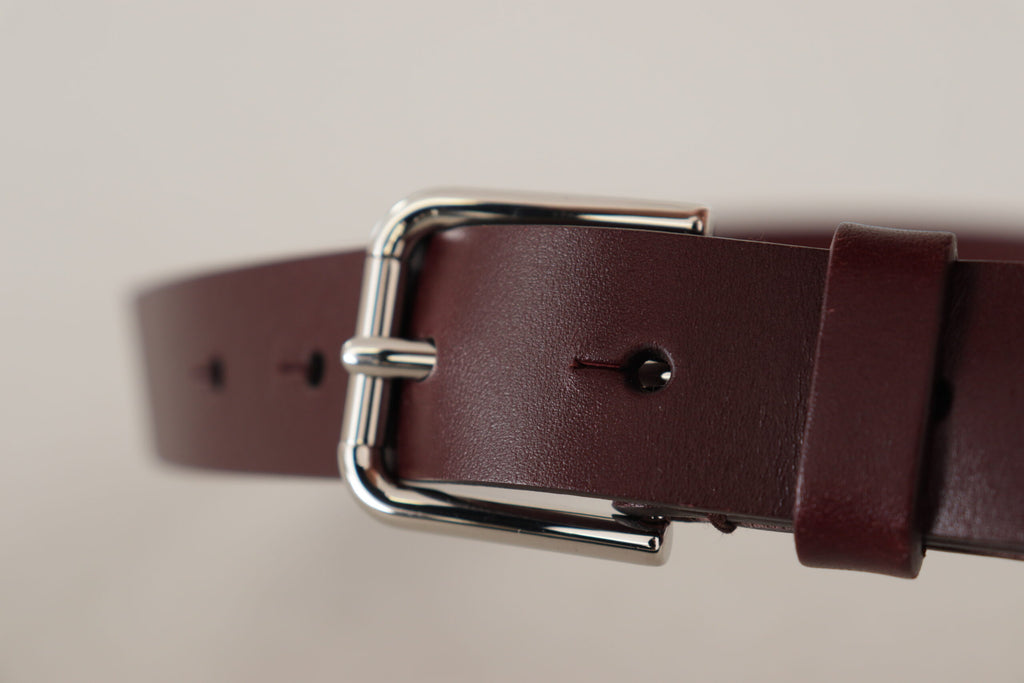 Dolce & Gabbana Maroon Calf Leather Silver Tone Metal Buckle Belt - Maison Luxe