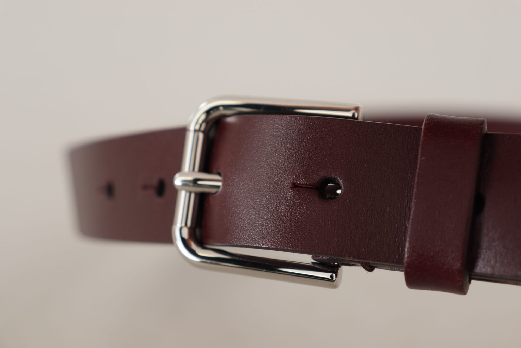 Dolce & Gabbana Maroon Calf Leather Silver Tone Metal Buckle Belt - Maison Luxe