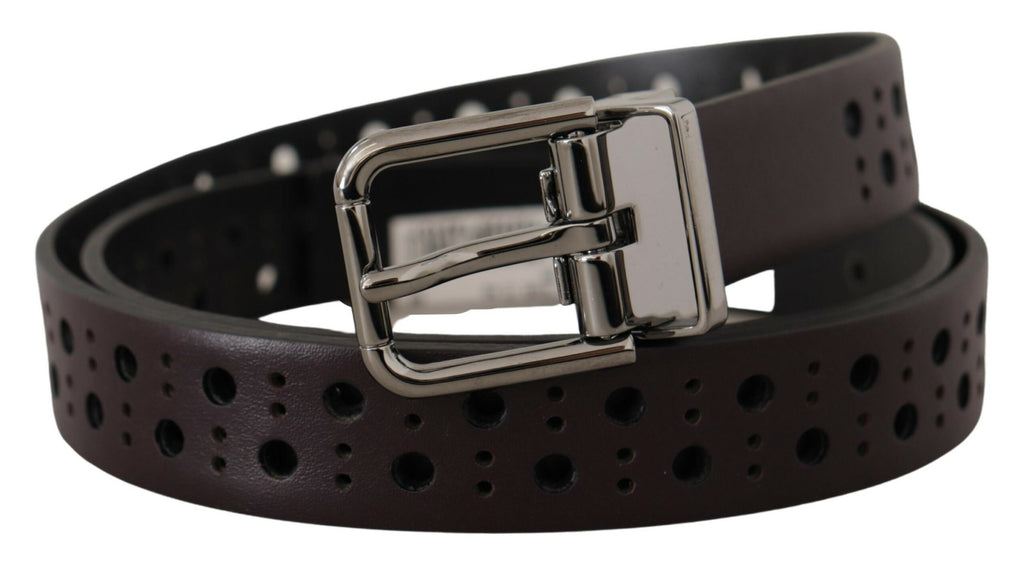 Dolce & Gabbana Dark Purple Perforated Leather Metal Buckle Belt - Maison Luxe