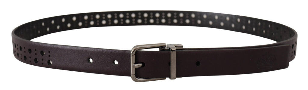 Dolce & Gabbana Dark Purple Perforated Leather Metal Buckle Belt - Maison Luxe