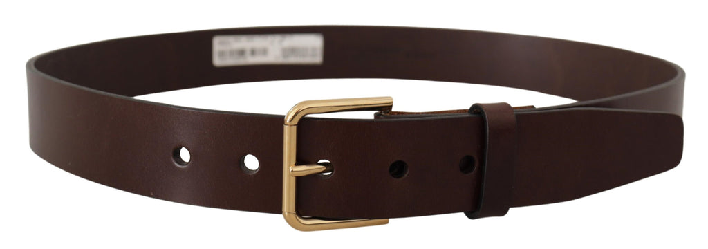 Dolce & Gabbana Brown Polished Leather Gold Tone Metal Buckle Belt - Maison Luxe