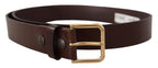 Dolce & Gabbana Brown Polished Leather Gold Tone Metal Buckle Belt - Maison Luxe