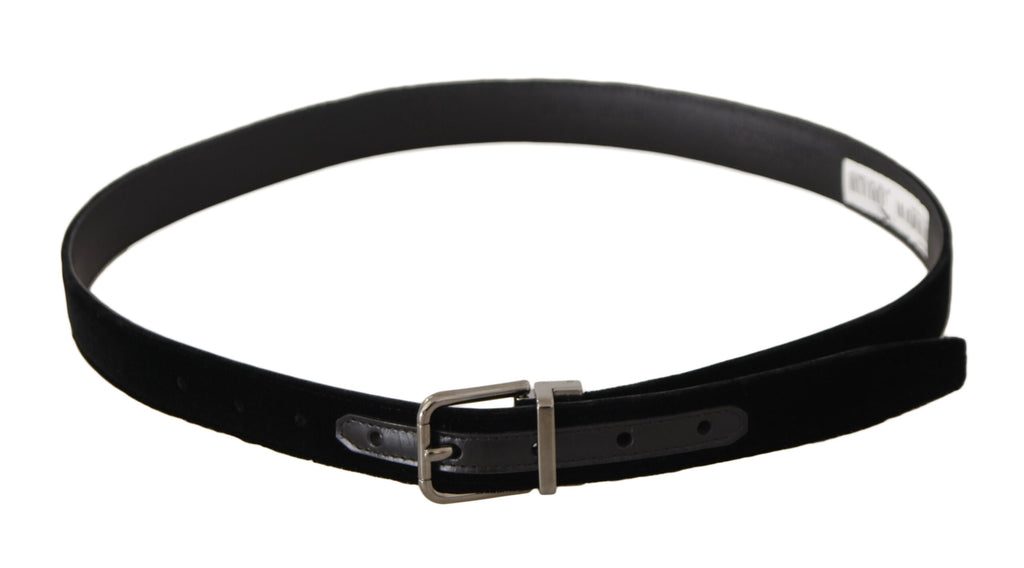 Dolce & Gabbana Black Classic Velvet Logo Engraved Metal Buckle Belt - Maison Luxe