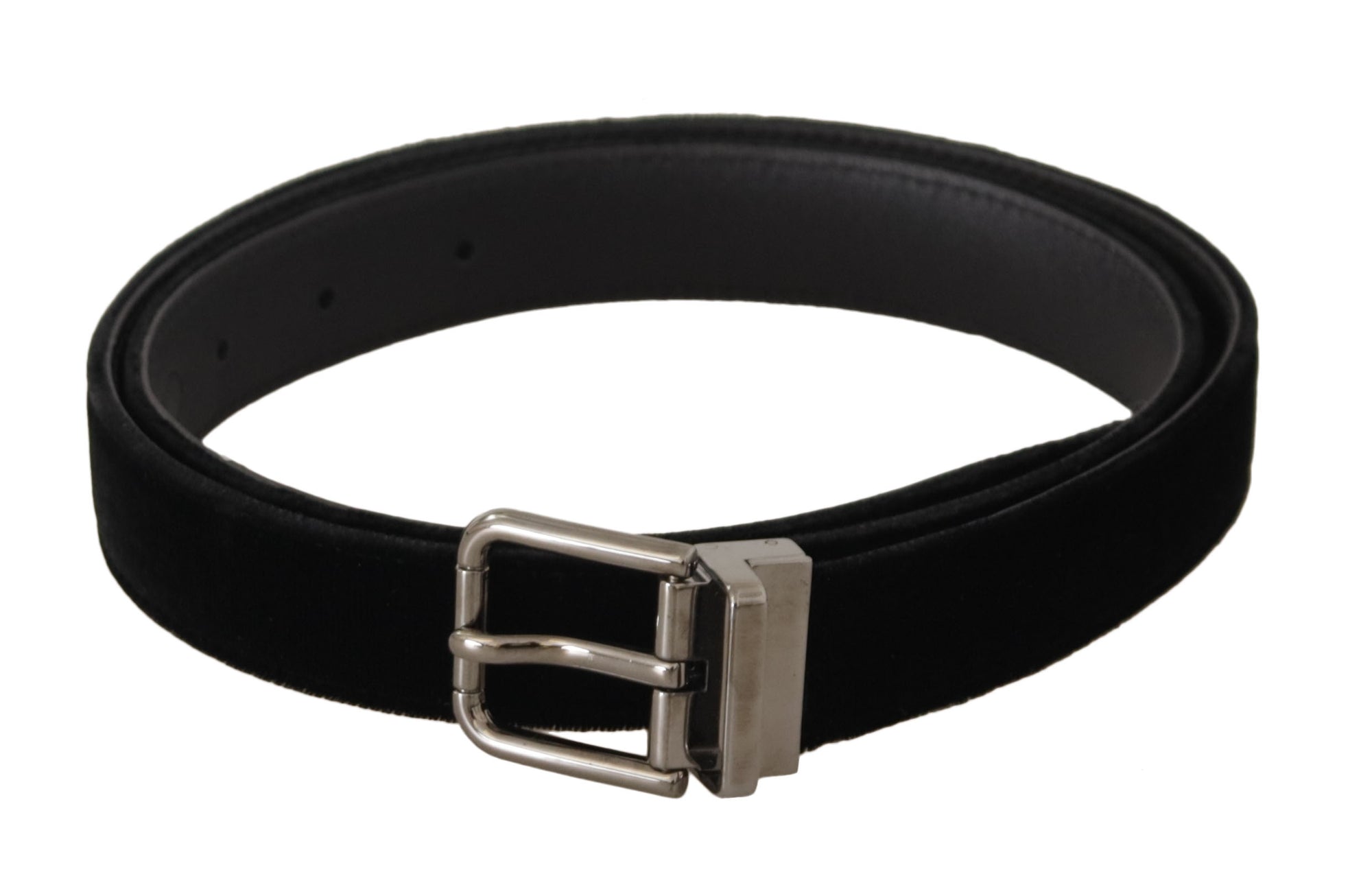 Dolce & Gabbana Black Classic Velvet Logo Engraved Metal Buckle Belt - Maison Luxe