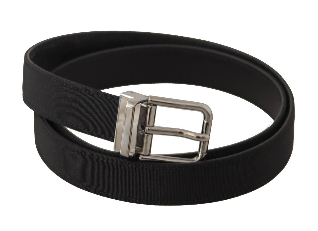 Dolce & Gabbana Black Canvas Leather Silver Metal Buckle Belt - Maison Luxe