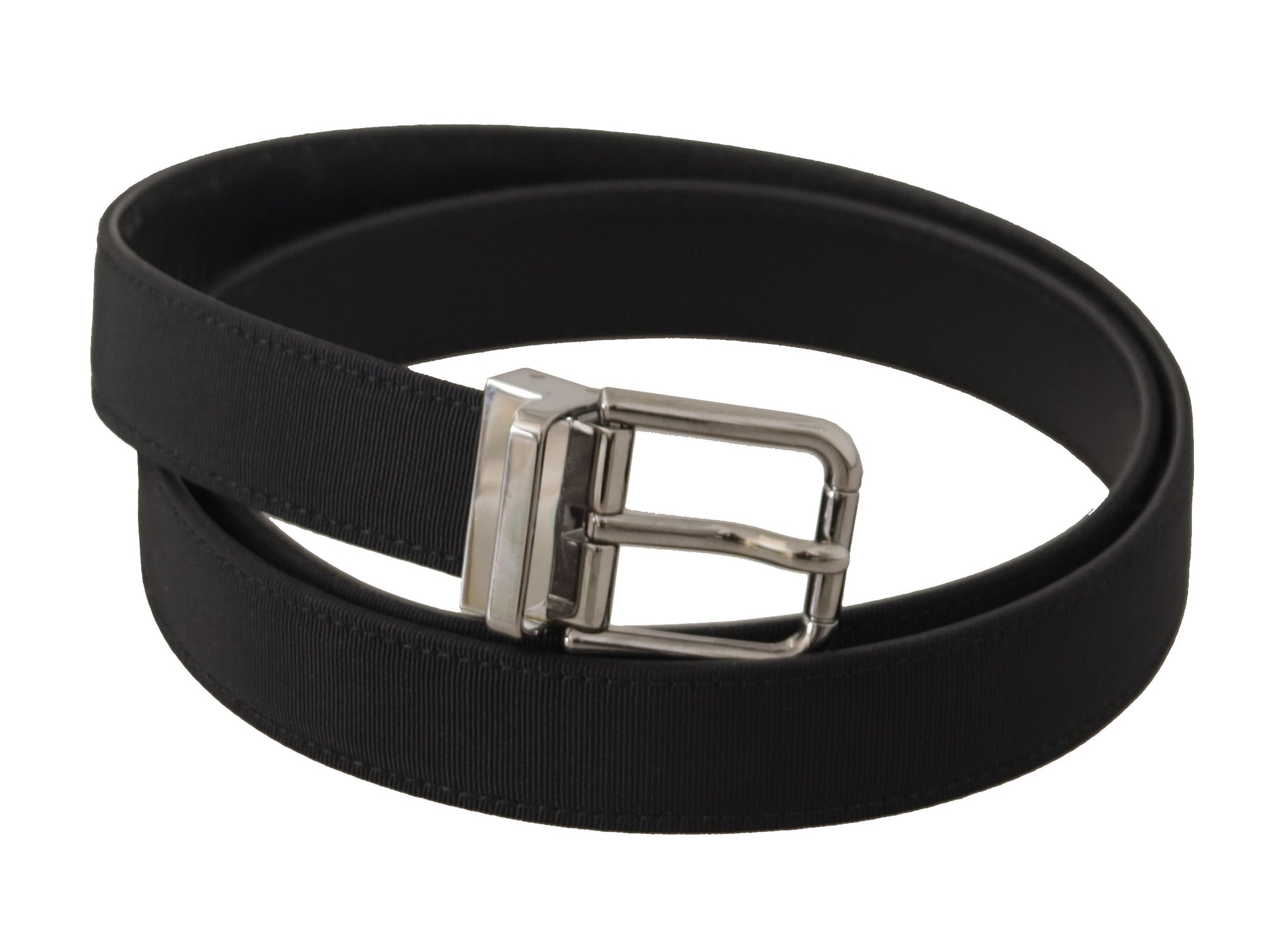 Dolce & Gabbana Black Canvas Leather Silver Metal Buckle Belt - Maison Luxe
