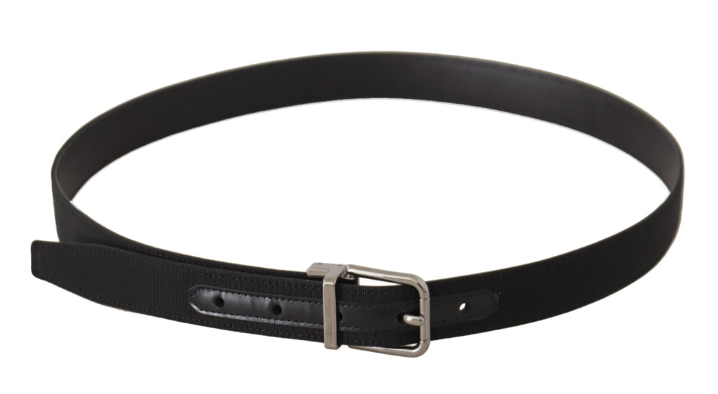 Dolce & Gabbana Black Canvas Leather Silver Metal Buckle Belt - Maison Luxe