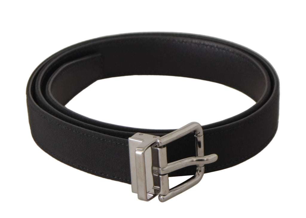 Dolce & Gabbana Black Canvas Leather Silver Metal Buckle Belt - Maison Luxe