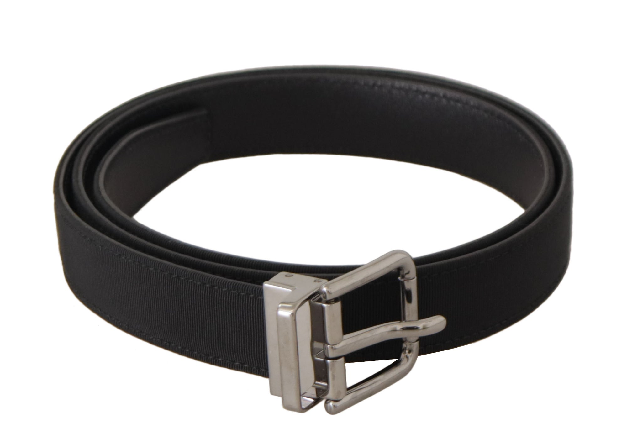 Dolce & Gabbana Black Canvas Leather Silver Metal Buckle Belt - Maison Luxe