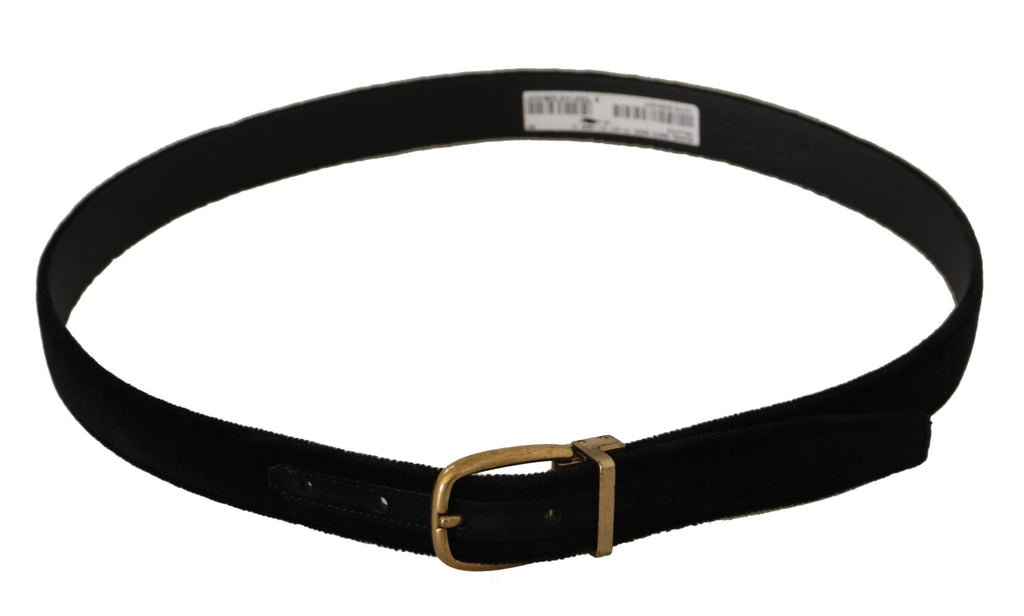 Dolce & Gabbana Black Velvet Leather Gold Tone Metal Buckle Belt - Maison Luxe